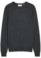 Les Deux Logo Embroidered Merino Wool Jumper Dark Grey