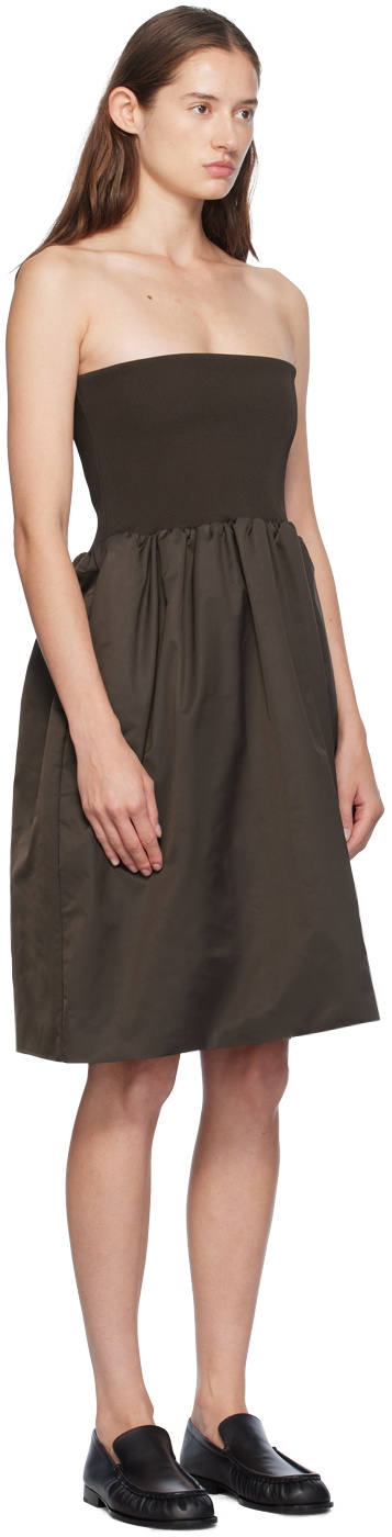 AMOMENTO Brown Shirring Flare Midi Skirt