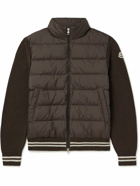 Moncler - Logo-Appliquéd Ribbed Cotton and Quilted Shell Down Cardigan - Brown