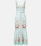 Self-Portrait Belted floral linen midi dress