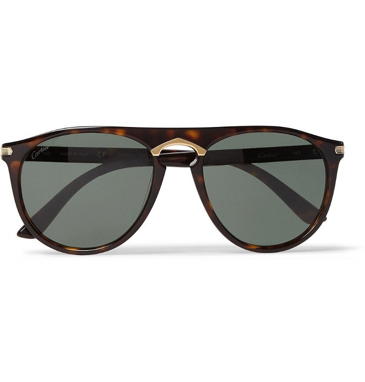 Photo: Cartier Eyewear - Round-Frame Tortoiseshell Acetate and Gold-Tone Polarised Sunglasses - Tortoiseshell