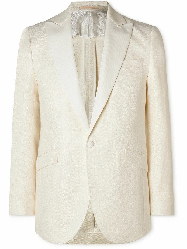Photo: Favourbrook - Grosgrain-Trimmed Herringbone Linen and Silk-Blend Tuxedo Jacket - Neutrals