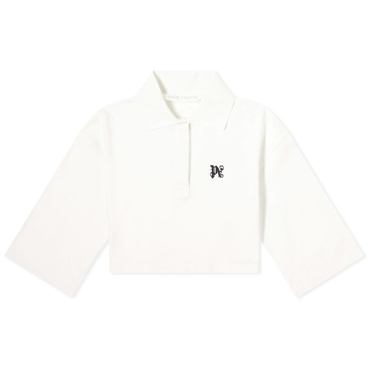 Photo: Palm Angels Women's Monogram Cropped Polo Shirt Top in White