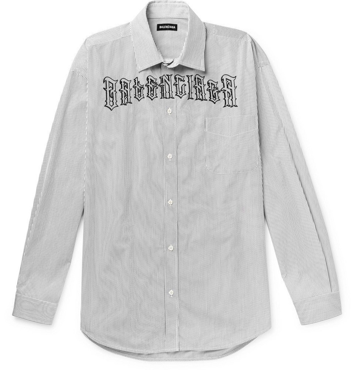 Photo: Balenciaga - Logo-Embroidered Striped Cotton-Poplin Shirt - White