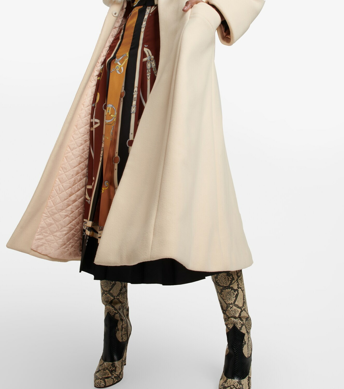 Gucci - Faux fur-trimmed belted wool coat Gucci