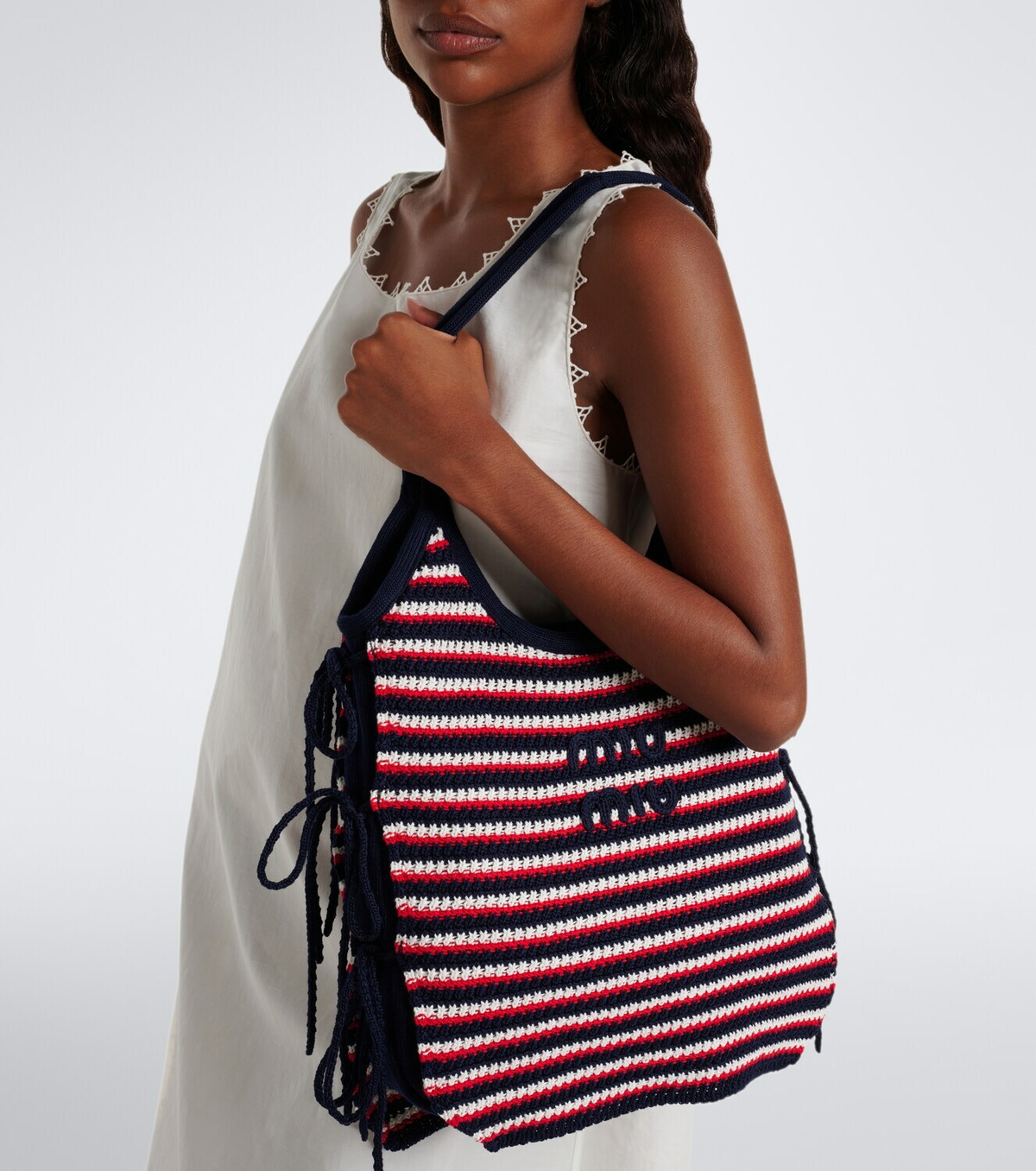 Miu Miu Ivy crochet striped shopper