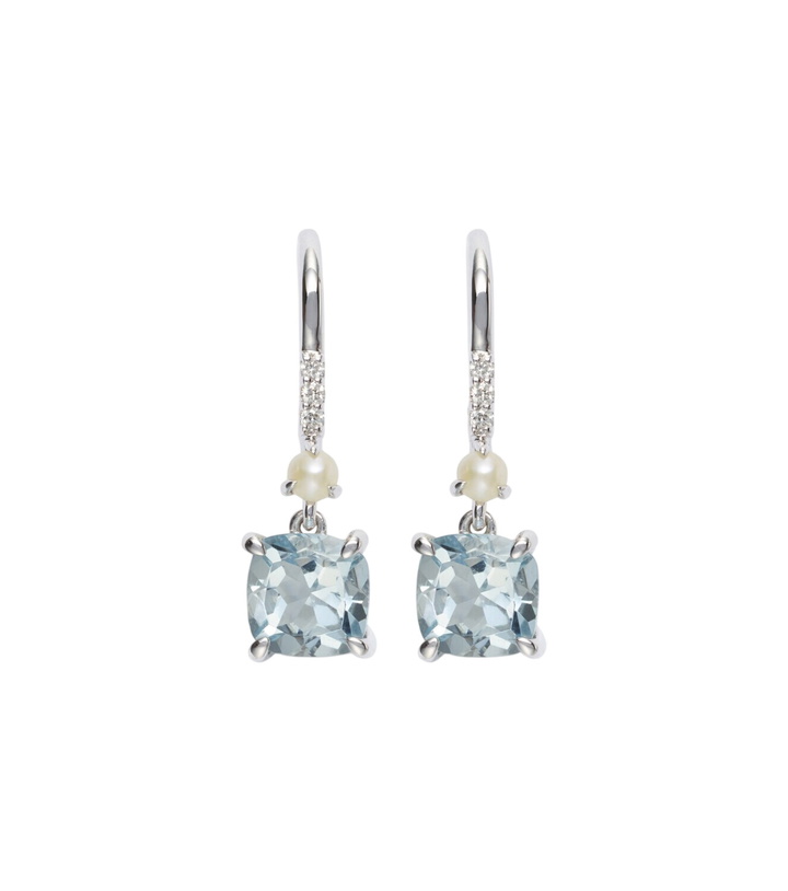 Photo: Stone and Strand 14kt white gold earrings with aquamarines, pearls, and diamonds