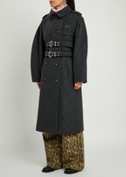 Ganni Belted Wool-blend Trench Coat Black