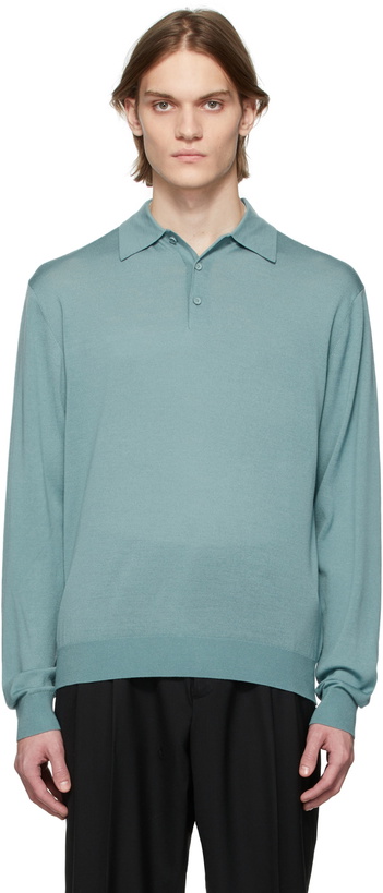 Photo: King & Tuckfield Green Rib Knit Long Sleeve Polo