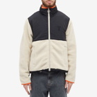 AMI Men's Heart Sherpa Zip Fleece Jacket in Off White/Black