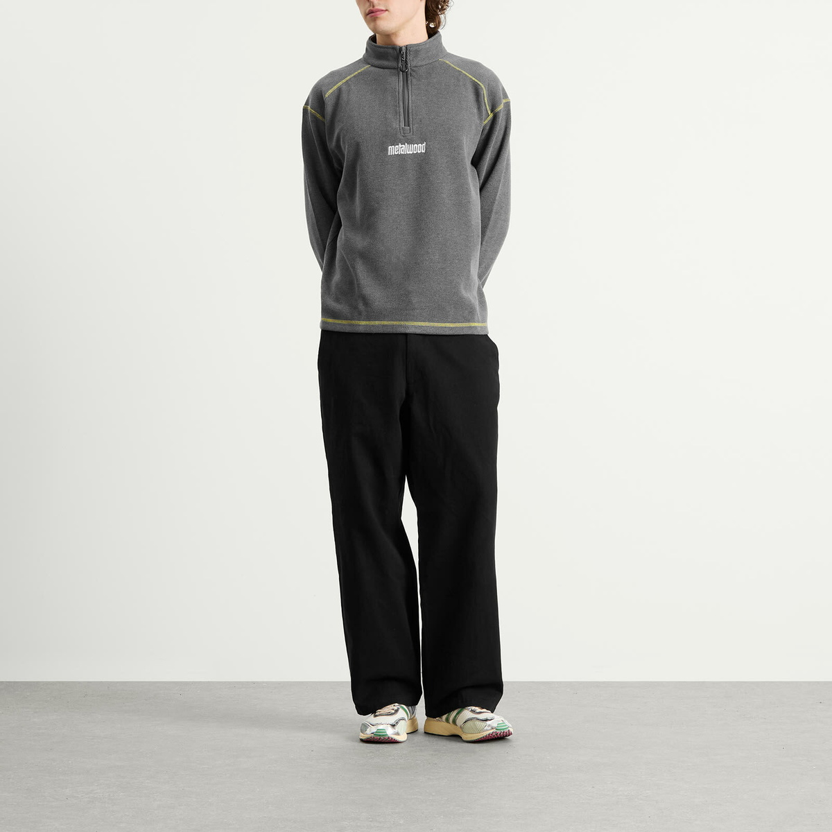 Metalwood Studio Men's Contrast Stitch 1/4 Zip Sweatshirt in Charcoal