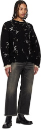 R13 Black Distressed Oversized Crystals & Pins Sweater