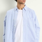 BEAMS Men's Heavy Oxford Button Down Shirt in Sax Stripe