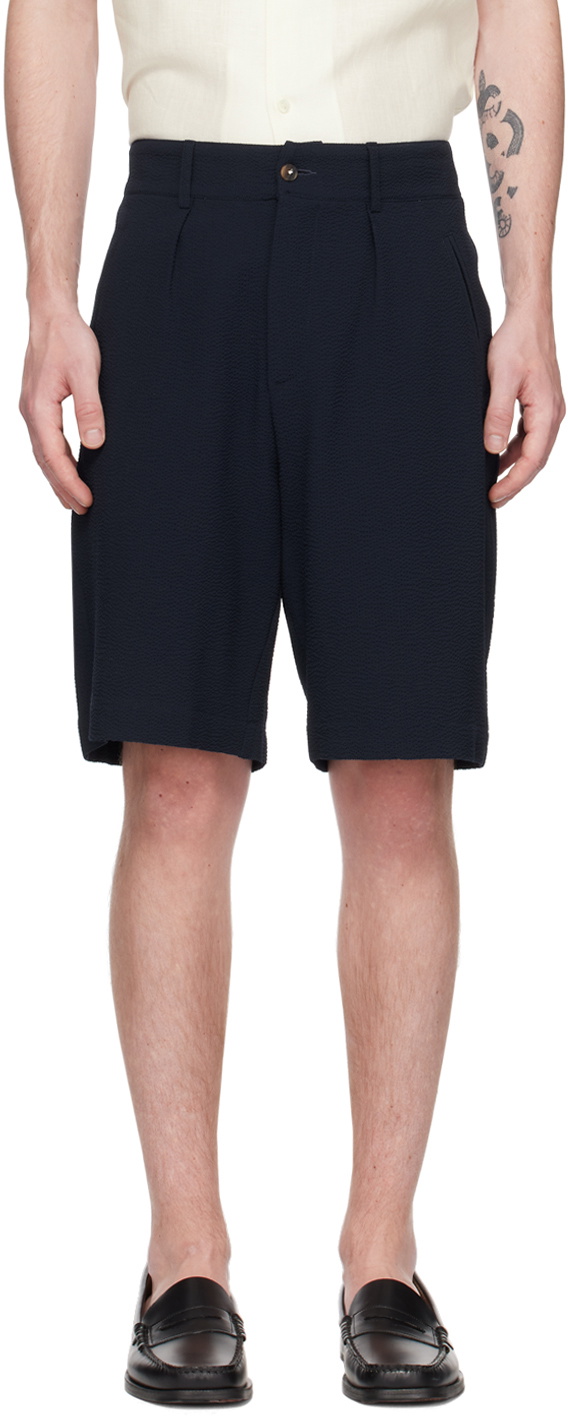 De Bonne Facture Navy Pleated Shorts De Bonne Facture