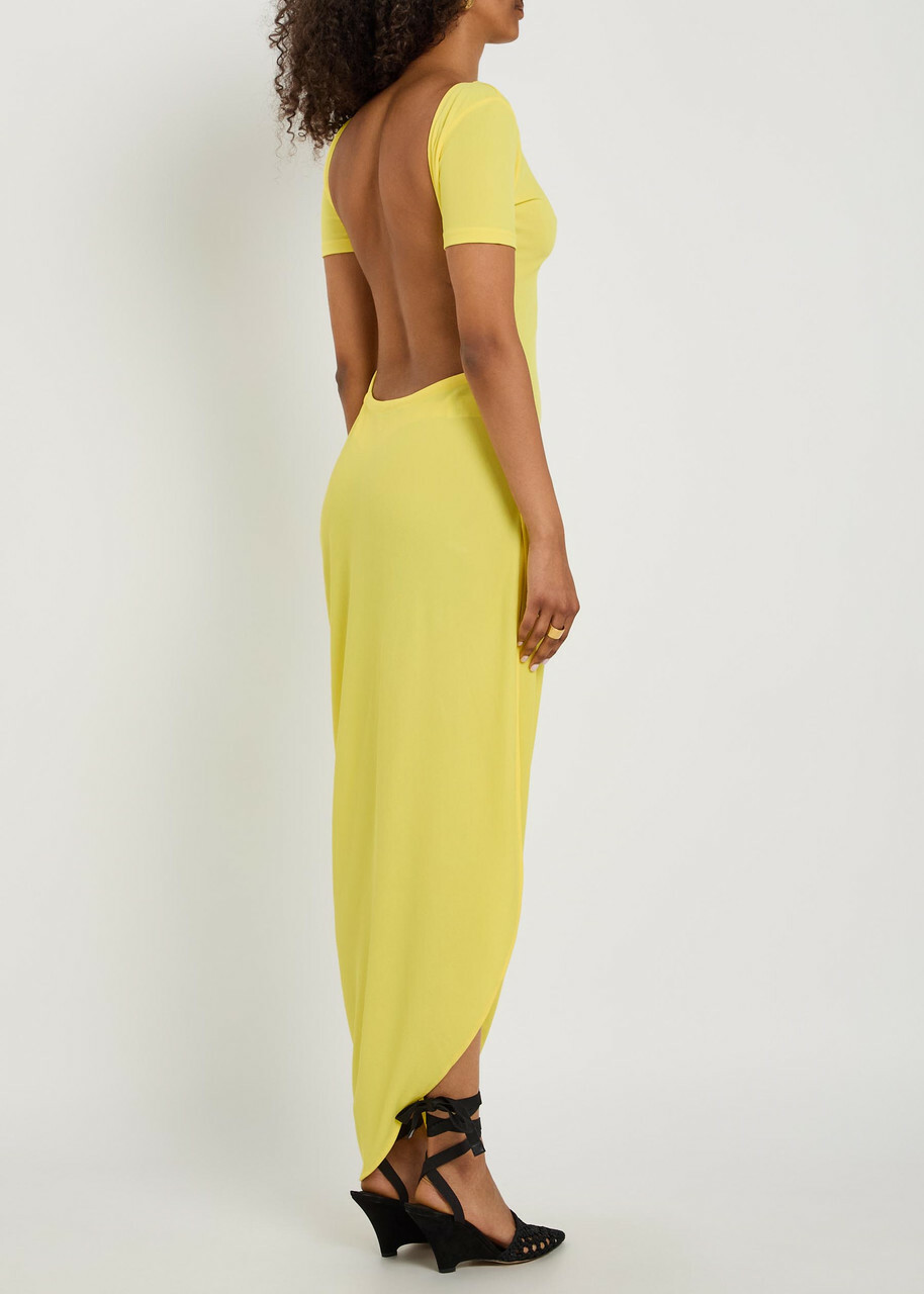 Jacquemus La Robe Sole Asymmetric Draped Crepe-jersey Maxi Dress Yellow
