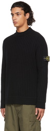 Stone Island Black Wool Ribbed Sweater