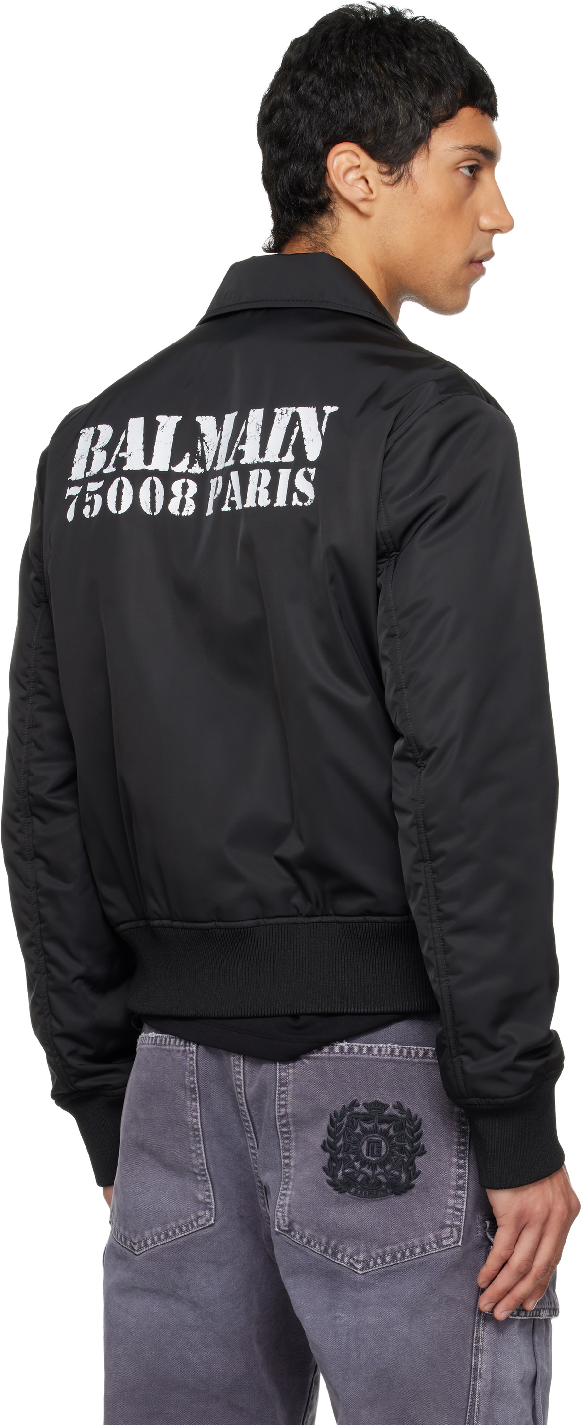 Balmain Black Big Stamp Bomber Jacket