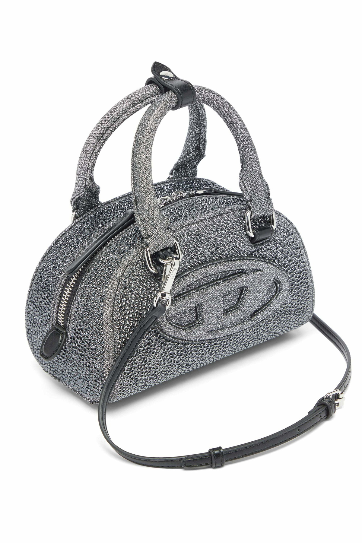 Diesel 1DR Dome - Small bowling bag in crystal Lurex - Crossbody Bags Womens in Black