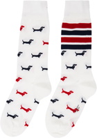 Thom Browne White Cotton 4-Bar Hector Mid Calf Socks