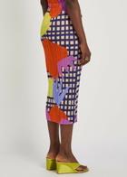 Pleats Please Issey Miyake Printed Pleated Woven Midi Skirt Red
