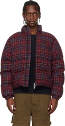 Off-White Burgundy Spray Arrow Check Flannel Down Jacket