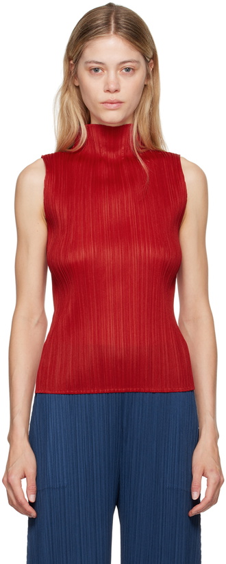 Photo: PLEATS PLEASE ISSEY MIYAKE Red New Colorful Basics 3 Tank Top