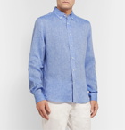 Brunello Cucinelli - Button-Down Collar Mélange Linen Shirt - Blue