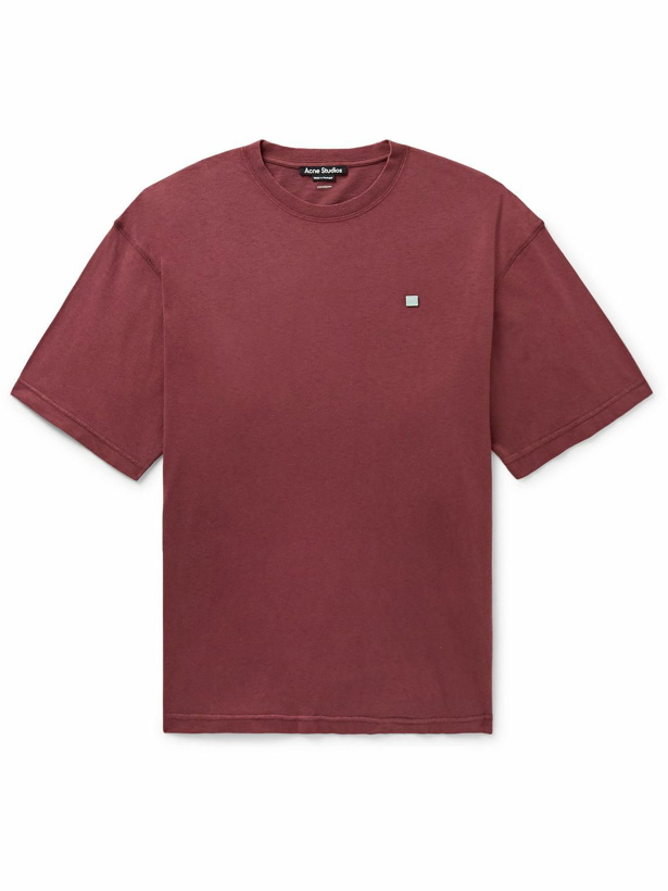 Photo: Acne Studios - Exford Logo-Appliquéd Garment-Dyed Cotton-Jersey T-Shirt - Burgundy