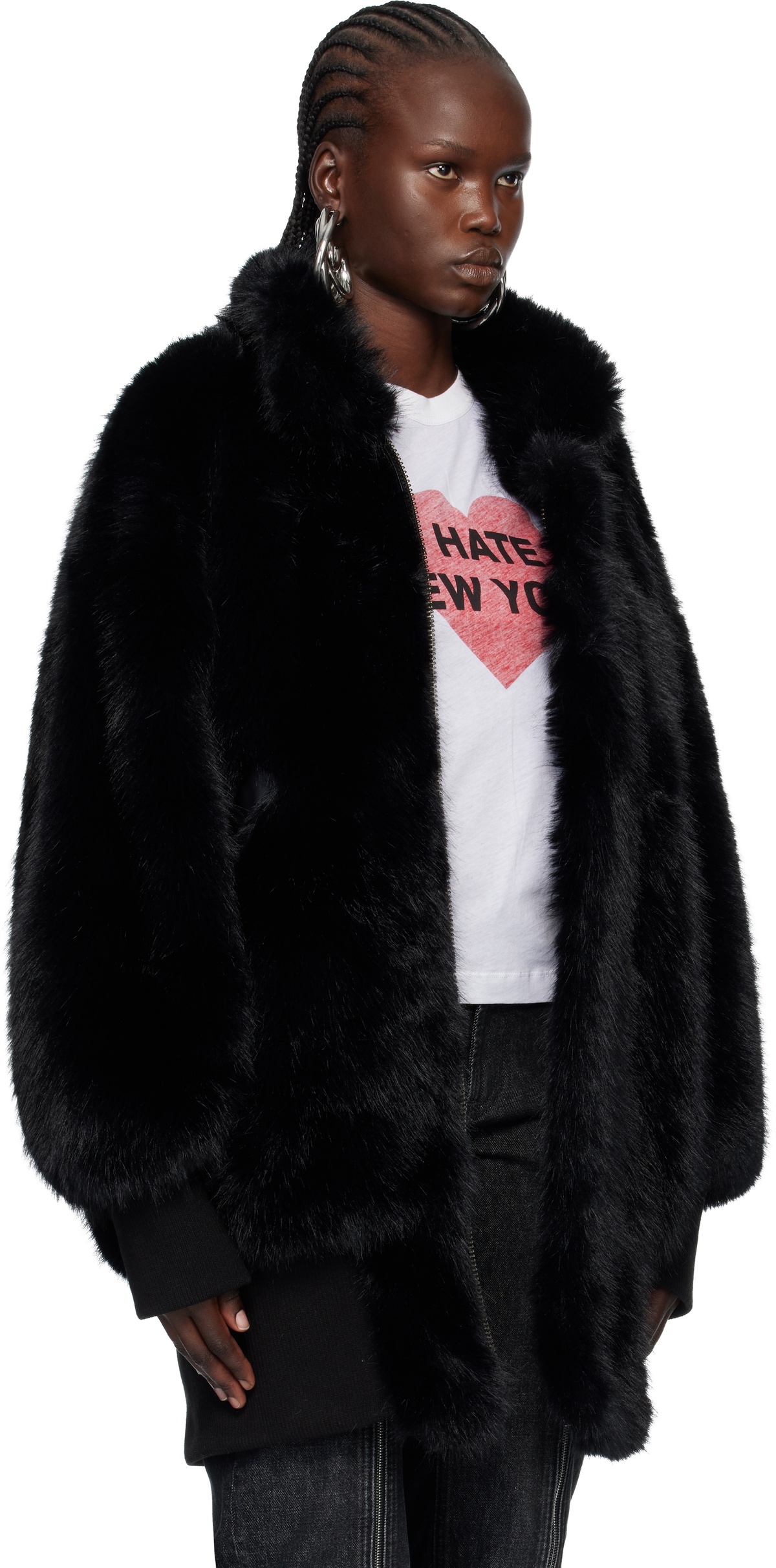 VAQUERA Black Faux-Fur Bomber Coat