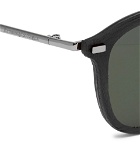 Ermenegildo Zegna - Round-Frame Leather-Trimmed Acetate and Gunmetal-Tone Sunglasses - Black