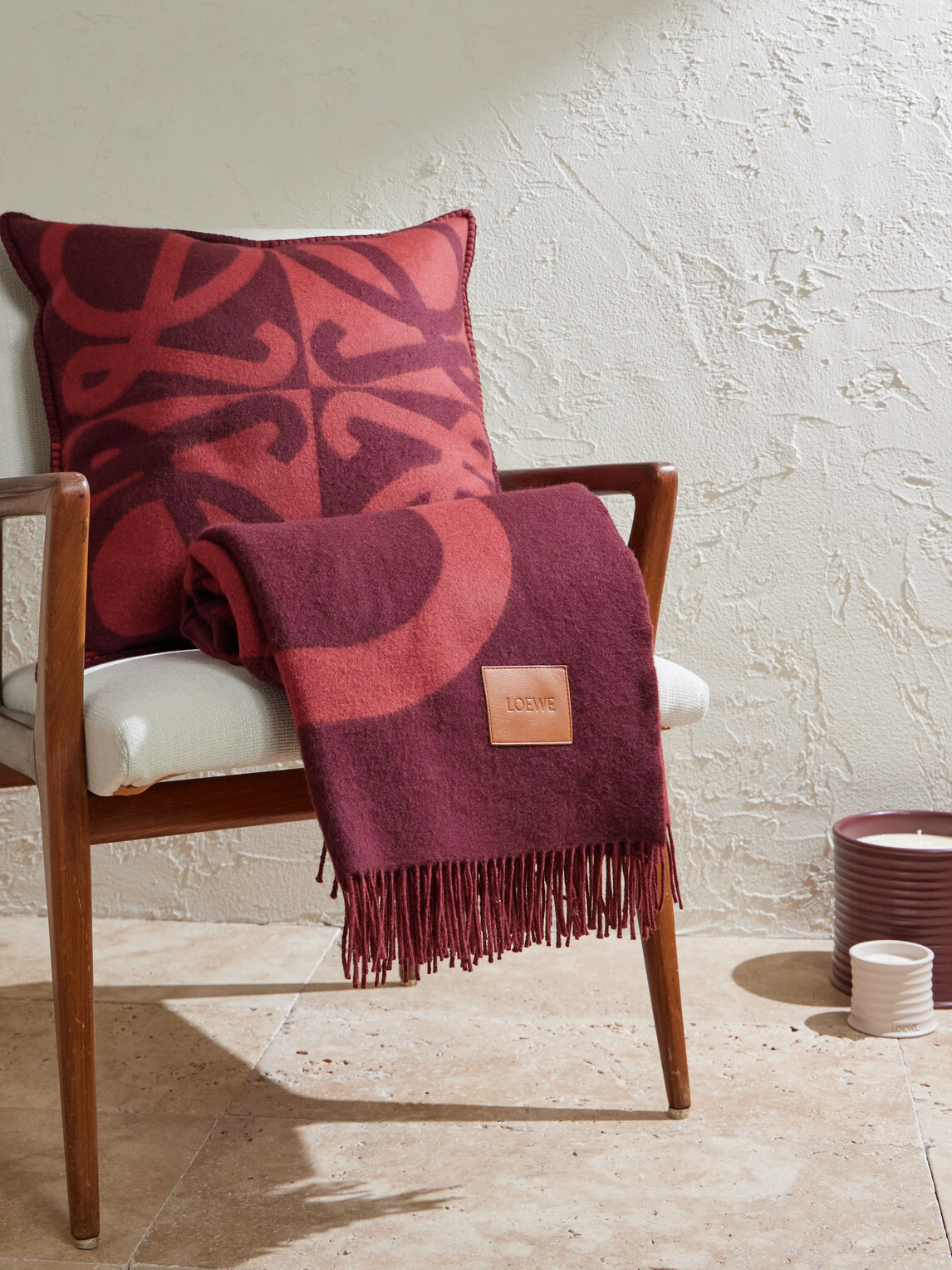 LOEWE - Anagram Leather-Appliquéd Fringed Logo-Jacquard Wool and Cashmere-Blend Blanket