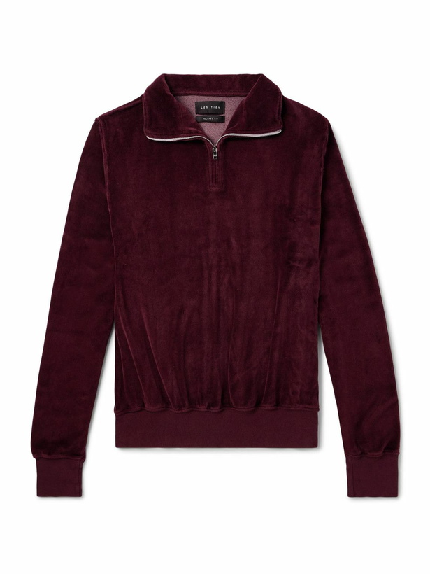 Photo: Les Tien - Cotton-Blend Velour Half-Zip Sweatshirt - Burgundy