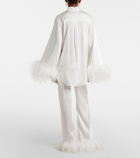 Oséree Bridal feather-trimmed satin wide-leg pants