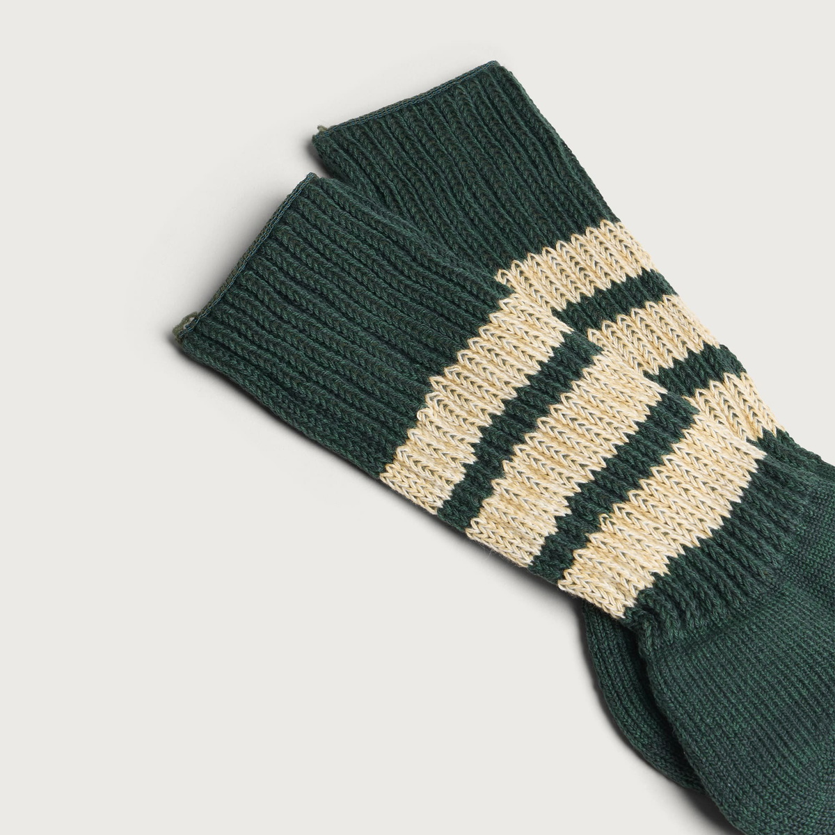 RoToTo Ribbed Crew Sock in Green/Cream