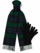 Johnstons of Elgin - Fringed Checked Cashmere Scarf and Gloves Set