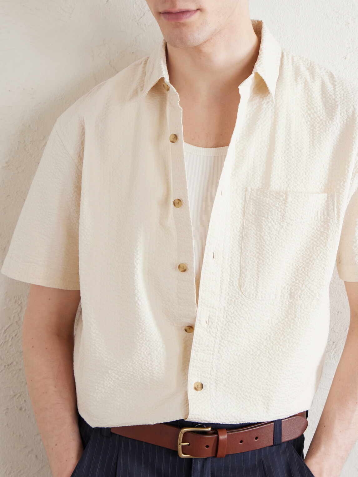 Aimé Leon Dore - Cropped Cotton-Seersucker Shirt - Neutrals