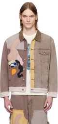 KidSuper Brown Patchwork Face Colorblocked Twill Jacket