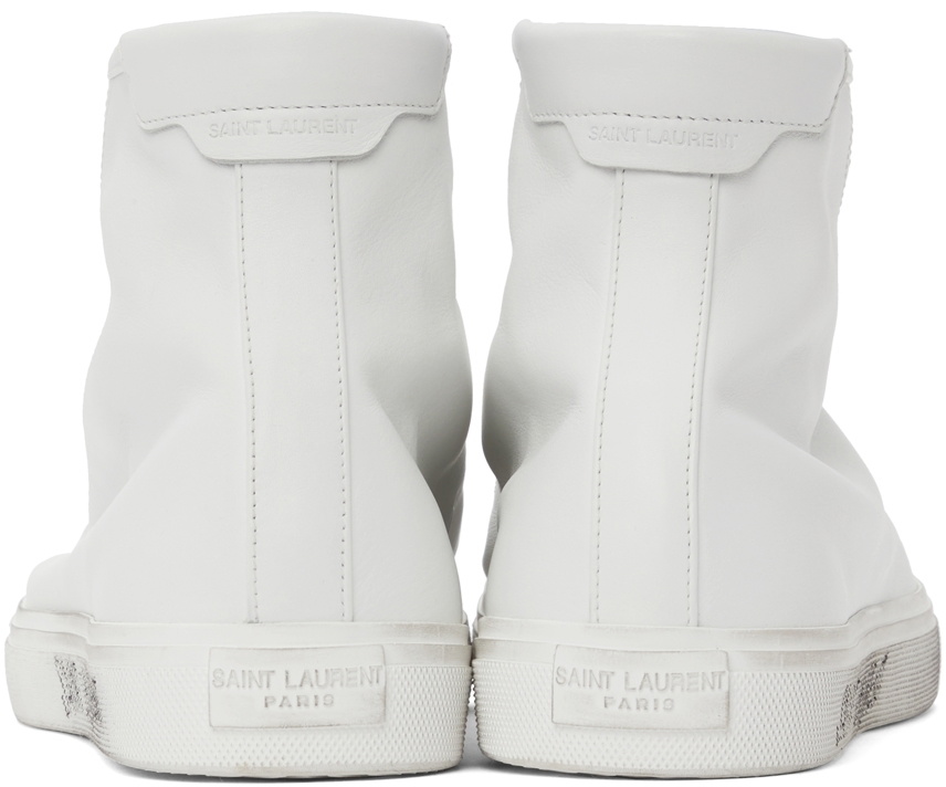 Saint Laurent White Leather Malibu Mid-Top Sneakers Saint
