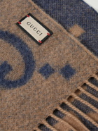 GUCCI - Fringed Logo-Jacquard Cashmere Scarf