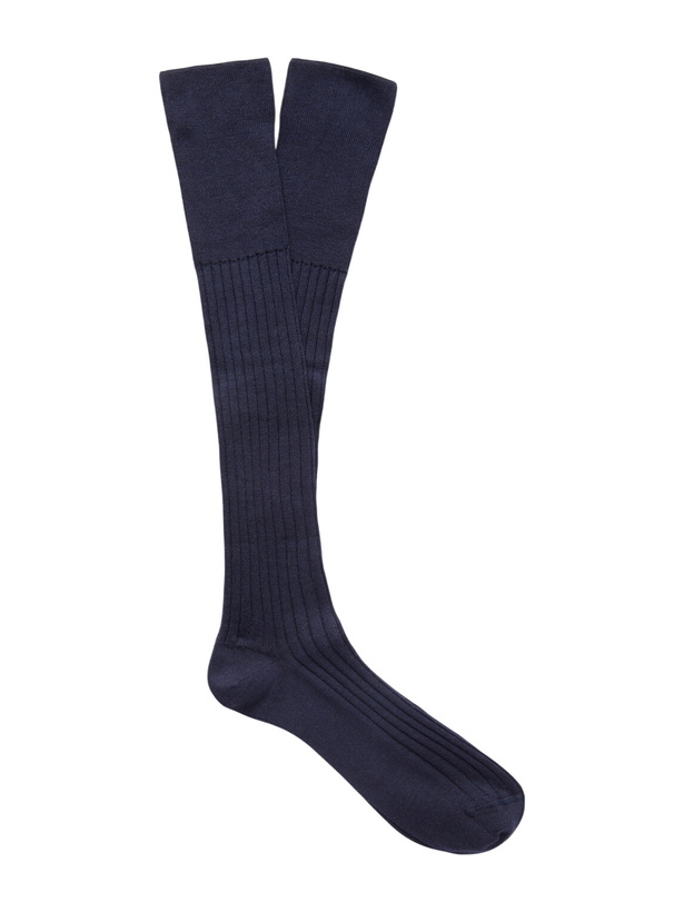Photo: Brunello Cucinelli - Ribbed Wool and Cashmere-Blend Socks - Blue