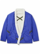 Greg Lauren - Shawl-Collar Grosgrain-Trimmed Fleece-Lined Shell Jacket - Blue