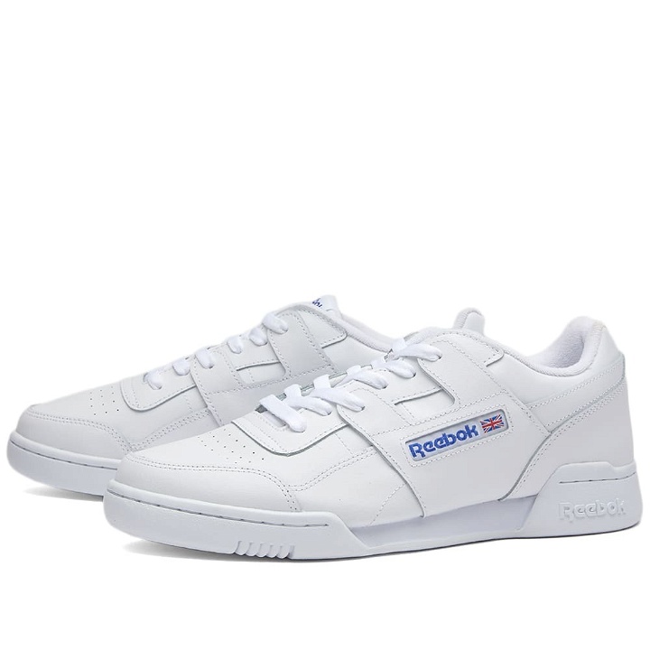 Photo: Reebok Men's Workout Plus Sneakers in White/Classic Cobalt