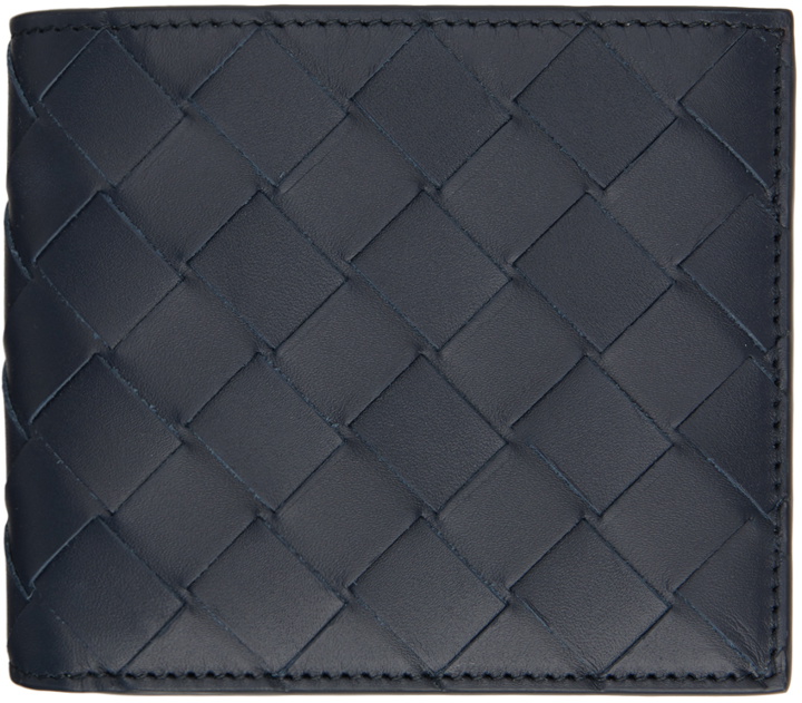 Photo: Bottega Veneta Navy Intrecciato Bi-Fold Wallet