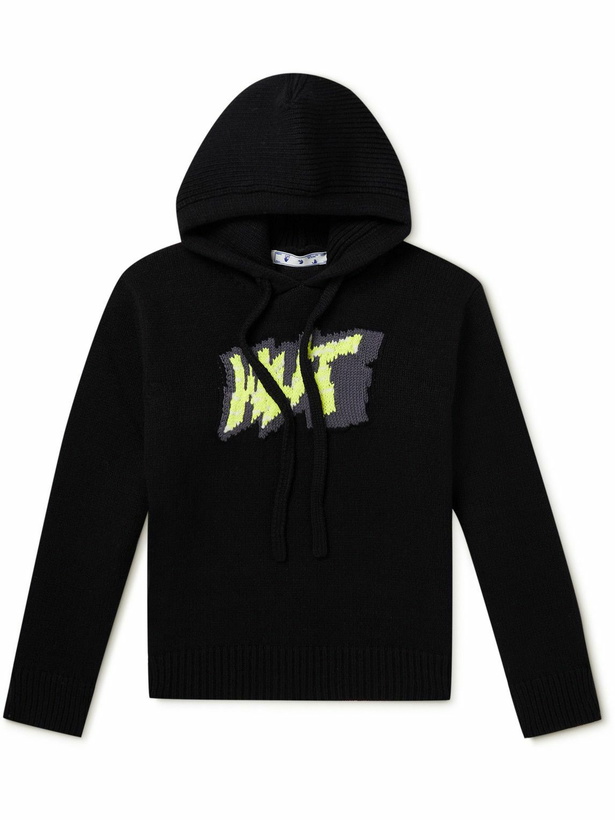 Photo: Off-White - Logo-Jacquard Wool-Blend Hoodie - Black