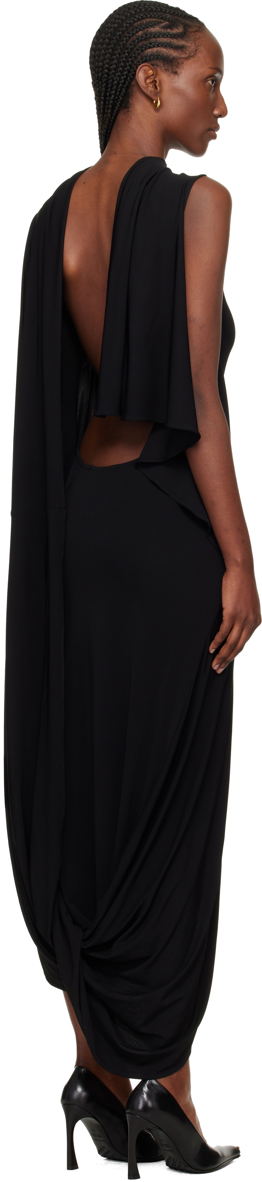 Marine Serre Black Draped Jersey Sleeveless Open-Back Maxi Dress