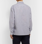 Hugo Boss - Striped Cotton and Linen-Blend Half-Placket Shirt - Blue