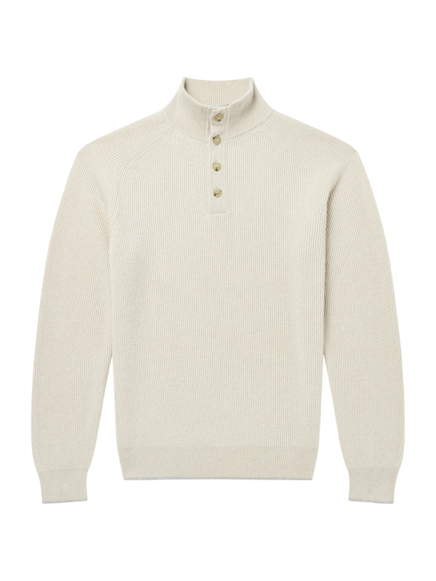 Photo: FEDELI - Kyoto Ribbed Cashmere Polo Shirt - Neutrals