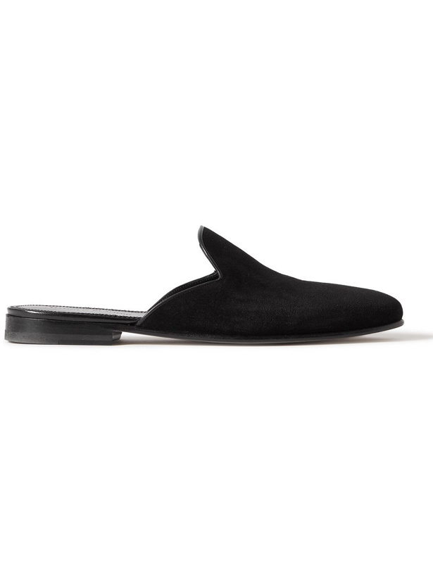 Photo: Manolo Blahnik - Miriomu Leather-Trimmed Suede Backless Loafers - Black