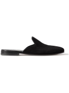 Manolo Blahnik - Miriomu Leather-Trimmed Suede Backless Loafers - Black