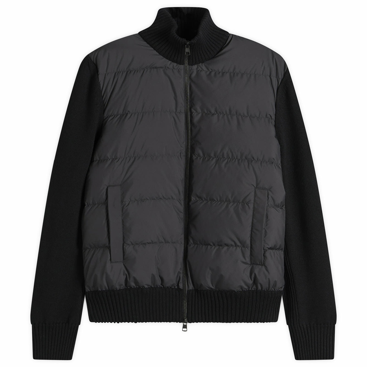 Moncler Men's Hybrid Padded Front Wool Zip Jacket in Black